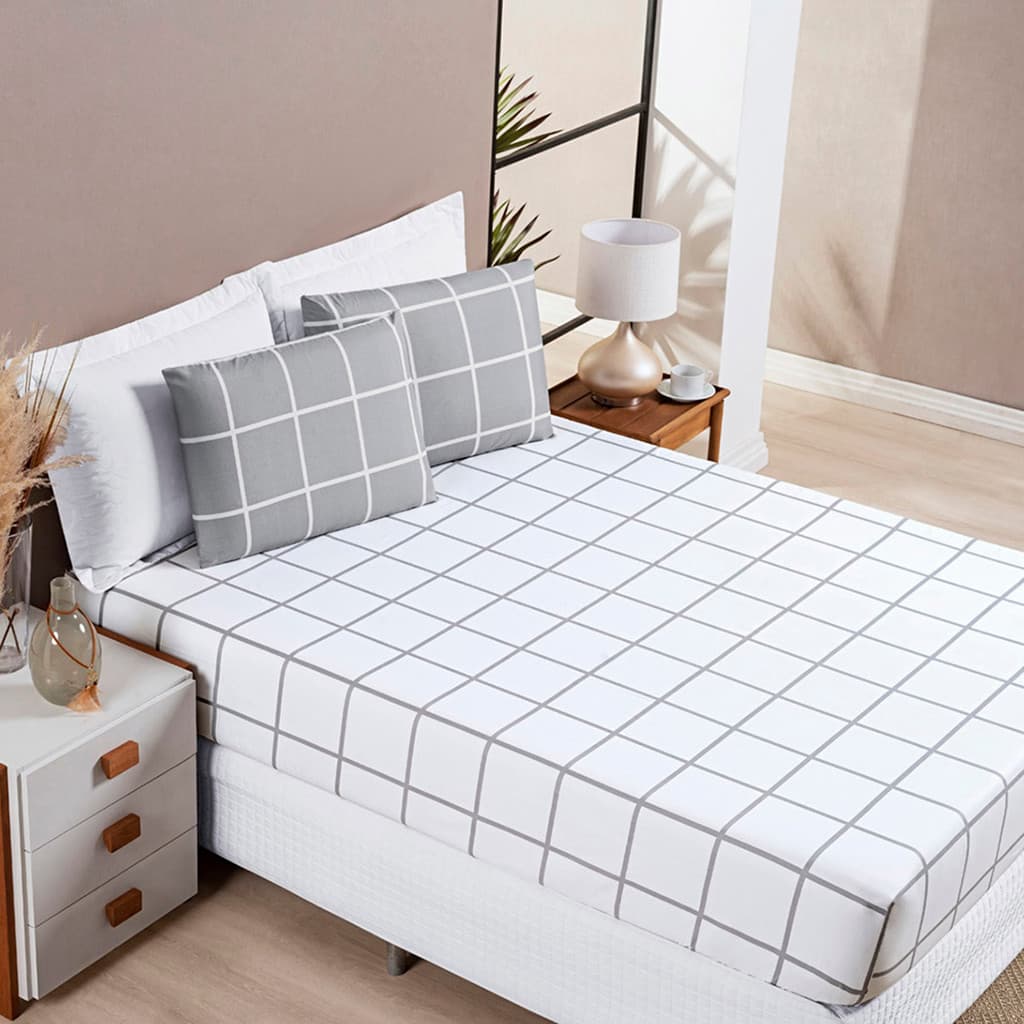 Kit Jogo de Lençol Cama King 3 Peças Austin 200 Fios com Fronha e Lençol de Elástico