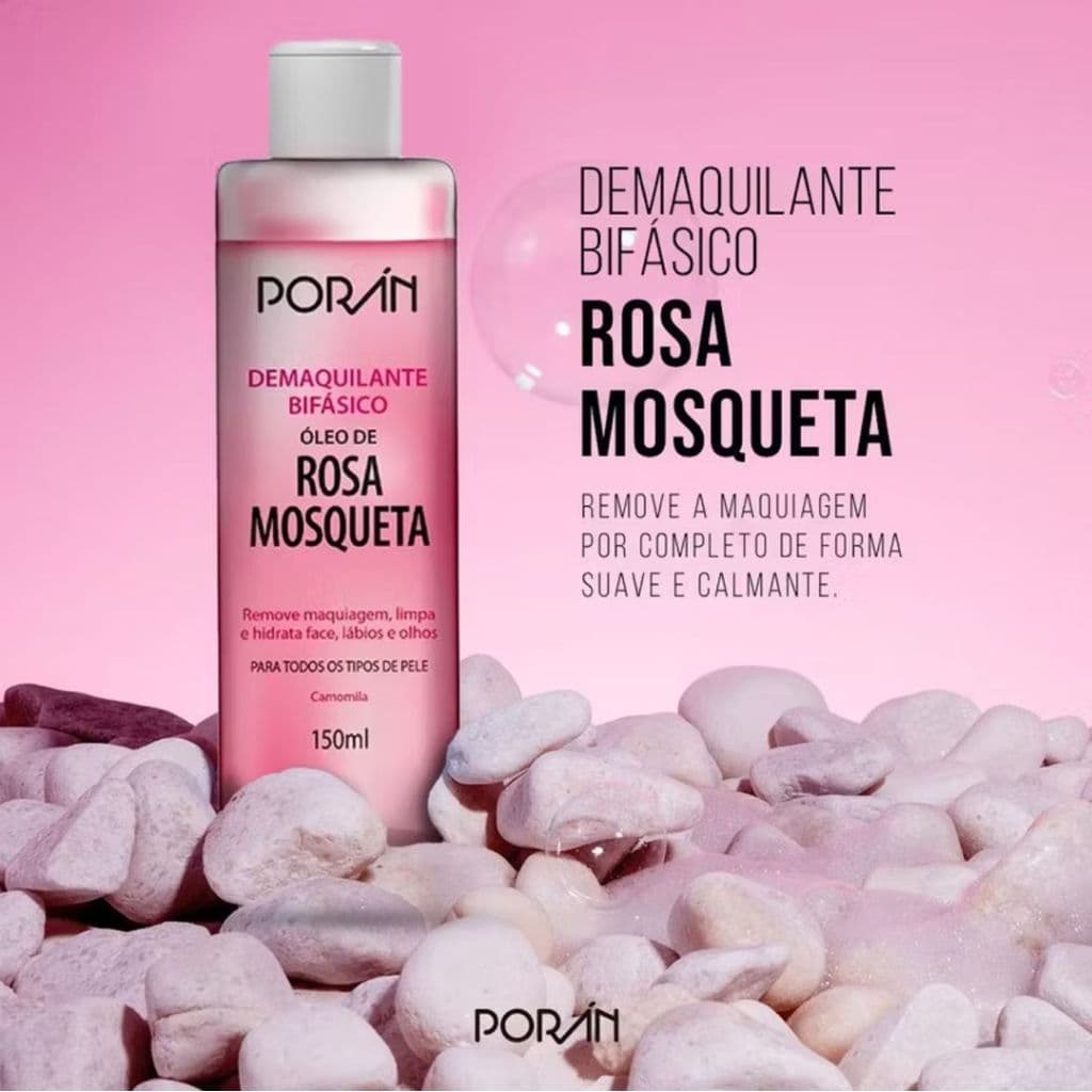 Demaquilante Bifasico com Oleo de Rosa Mosqueta 150ml Poran  Remove maquiagem a prova d'água