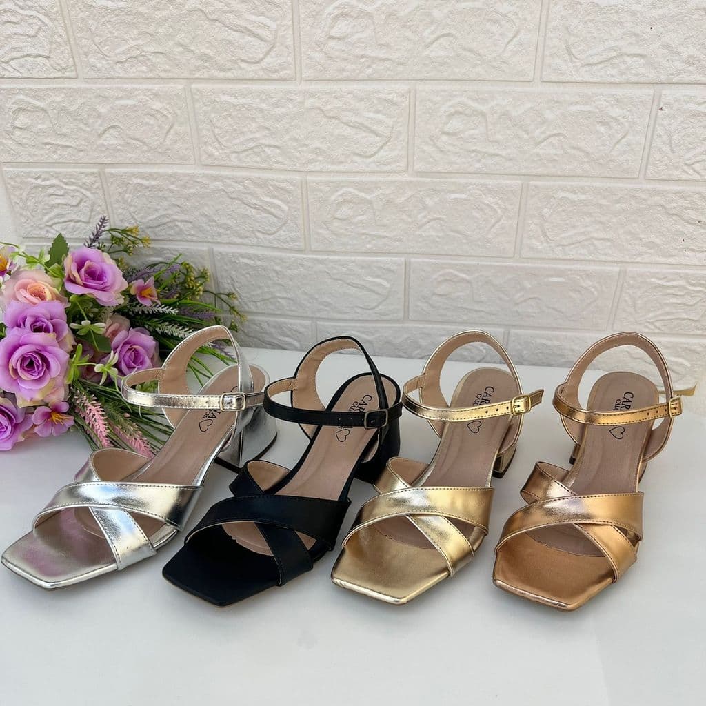 Sandália Feminina Cruzada Elegante Premium Salto Bloco 6cm Chic Confortável
