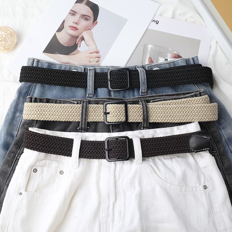 2026 novo estilo masculino feminino sem perfuração estiramento elástico trançado cinto não-perfurado combinando Jeans ci