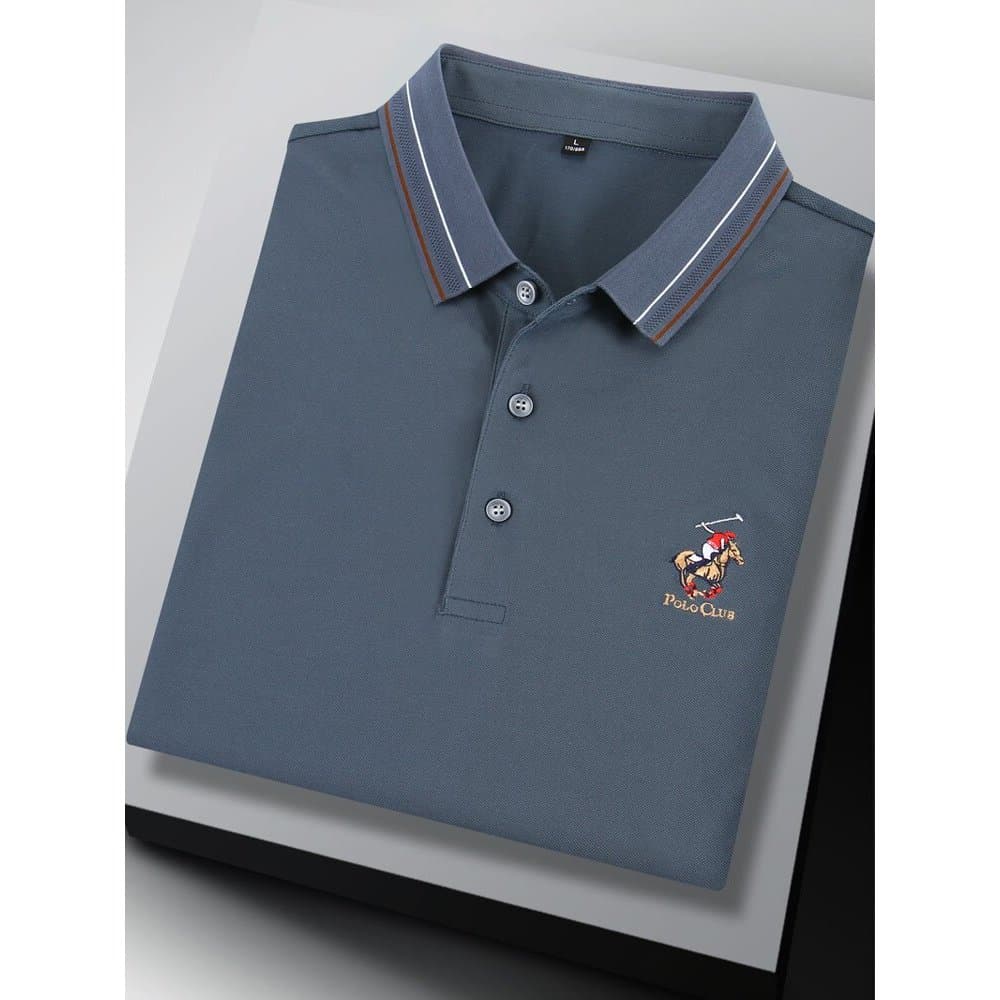 Paul Ball Camiseta masculina bordada de manga curta esportiva Casual respirável Top meia manga polo de algodão merceriza