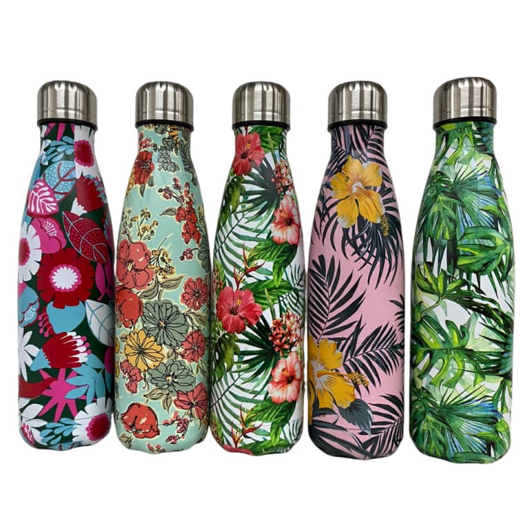 Garrafa Térmica 500ml Aço Inox Estampada Floral Academia Fitness