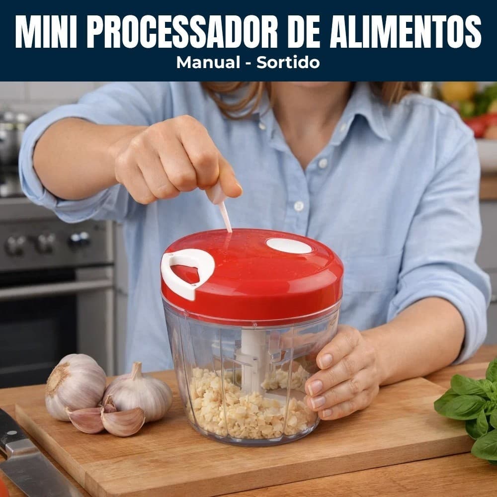 Mini Processador Manual Alimentos Cozinha Uso Fácil Prático Versátil Preparo Rápido Eficiência