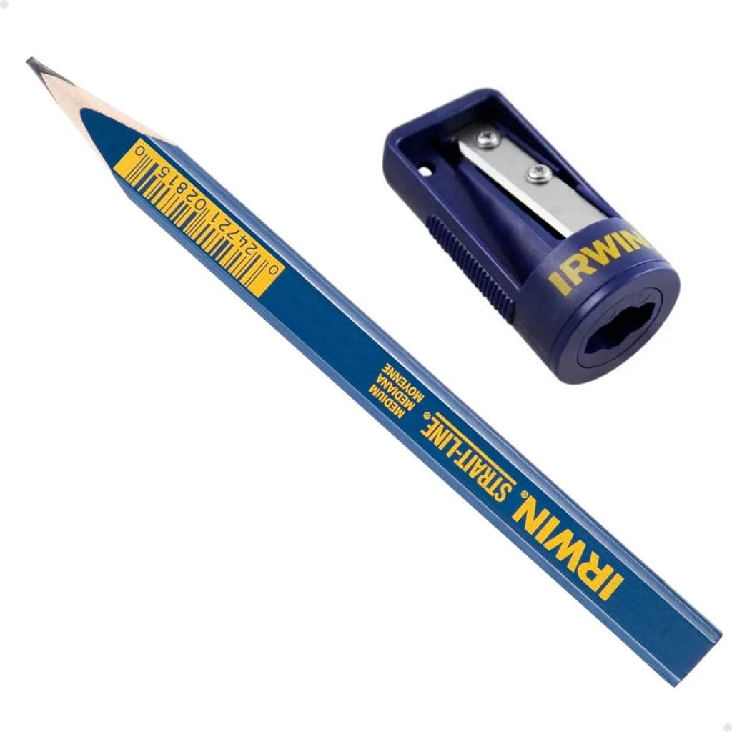 Kit Lápis Carpinteiro Marceneiro Pedreiro Irwin Azul + Apontador Irwin