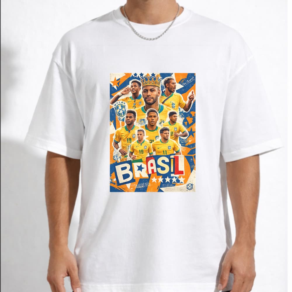 Camiseta Camisa Brasil Algodao Estampada Jogador Copa Futebol Estilo