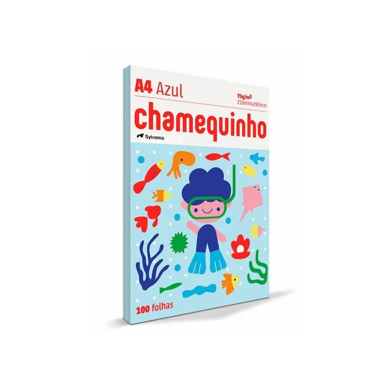 Papel A4 Azul Chamequinho 75g 100 Folhas Escolar Impressão Artesanato