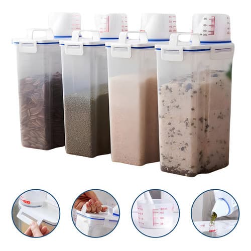 Conjuto Potes Herméticos 2 Litros Copo Medidor Arroz Cereal Ração 1 a 4 Unidade Transparente Bico Dosador Medidor