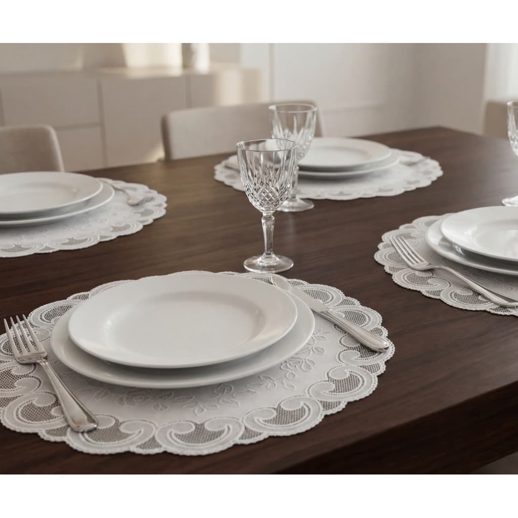 Jogo Americano Kit 4, 6 Peças Mesa Sousplat Rendado PVC Redondo Jantar Descanso de Prato Mesa Posta Cozinha 38Cm