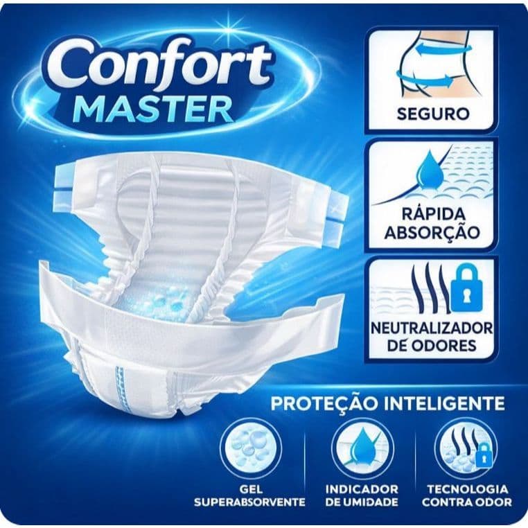 Fralda Confort Master Geriátrica Tamanho M G GG Incontingencia Urinaria Fecho Nas Laterais