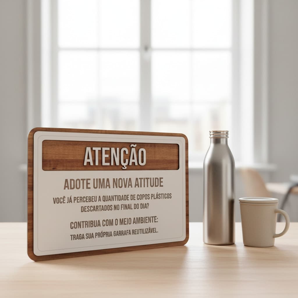 Placa de Sinalização Adote uma nova atitude MDF Alto Relevo 30x21cm Para Porta