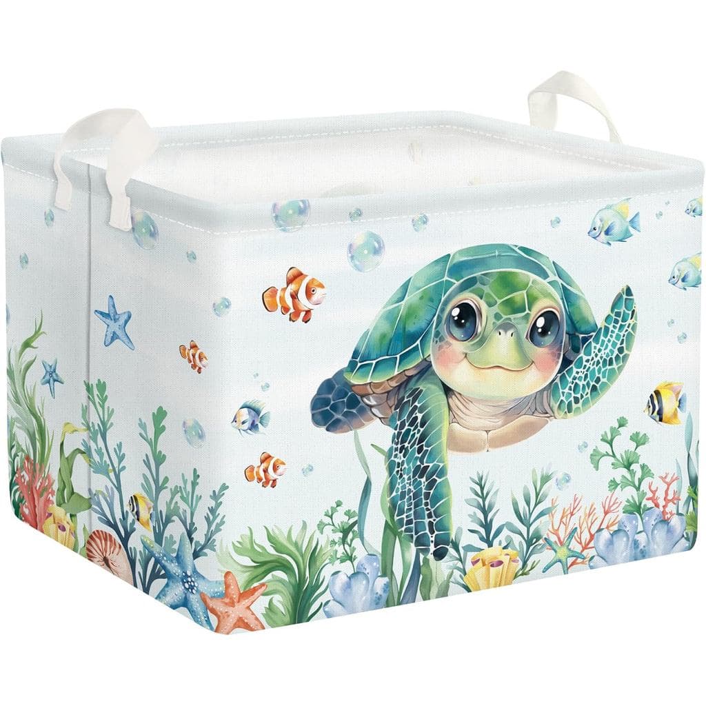 Cesta Grande Clastyle para Bebês com Tema de Peixes, Tartarugas Marinhas, Corais, Algas Marinhas e Estrelas-do-mar, Cest