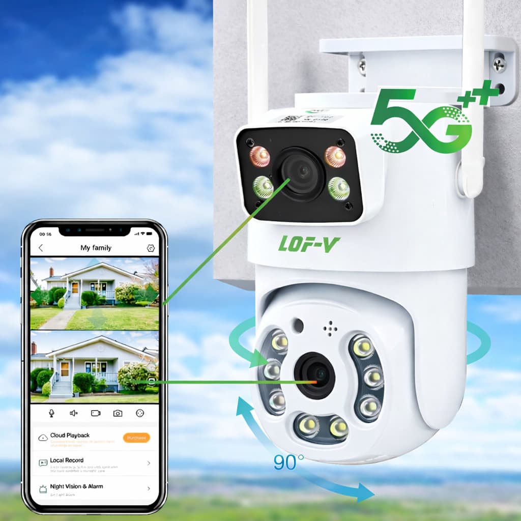 Câmera de Segurança Wi-Fi 5G Lente  Dupla a prova d'água 6MP PTZ Monitoramento App ICSEE