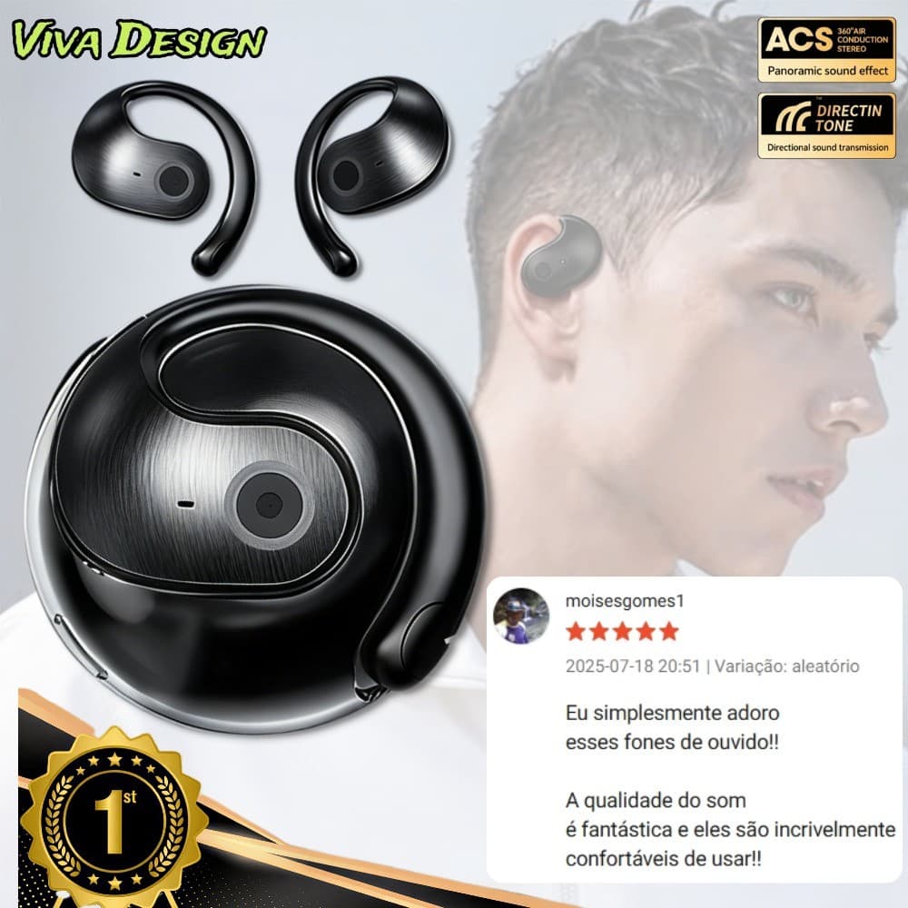 Fone de ouvido Sem fio Bluetooth Suporte Orelha Pendurada Anti-queda TWS Ergonômico