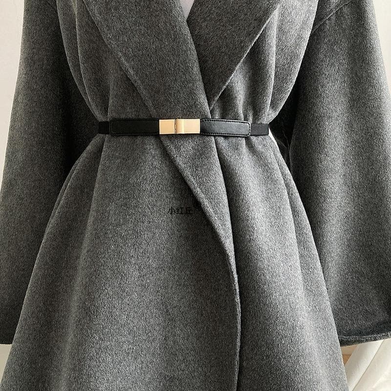 Cinto de casaco cinza escuro decoração feminina terno preto casaco de lã moda combinando cintura estreita cinto fino de