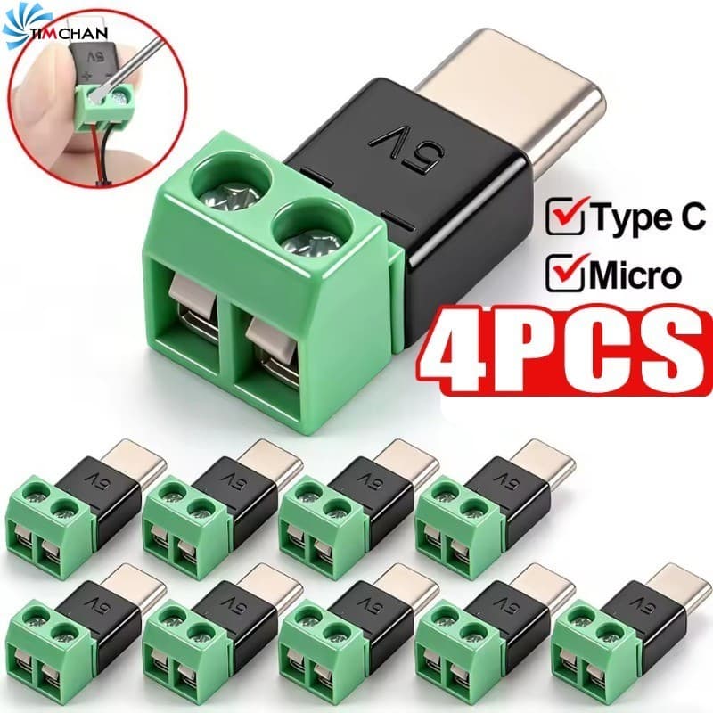 [Brilhante] 2/3/4 Unidades Tipo C Macho Para Adaptador De Carregamento De Terminal De Parafuso De 2 Pinos-Conector Adapt