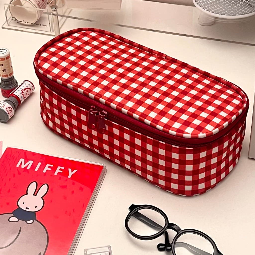 Estojo De Lápis De Grande Capacidade Grade Vermelha Caixa Flip-top Papelaria 3D Instagram Bolsa De Cosméticos Presente P