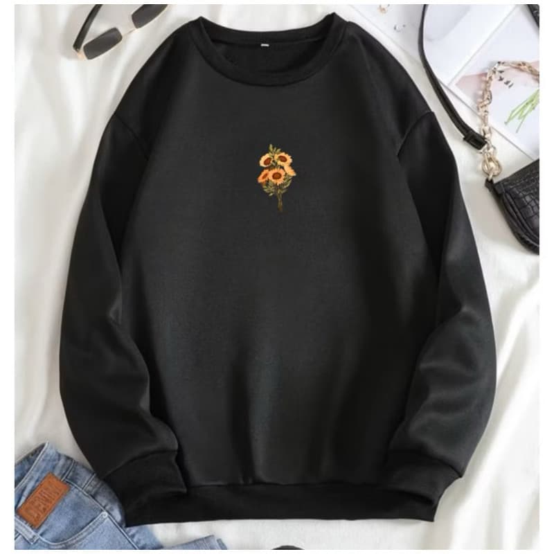 Moletom Gola Careca Moletom Tumblr Style Moda Sweet Girassol Moletom Blusa de frio Sem Capuz Fofo Estilo Flower Algodão