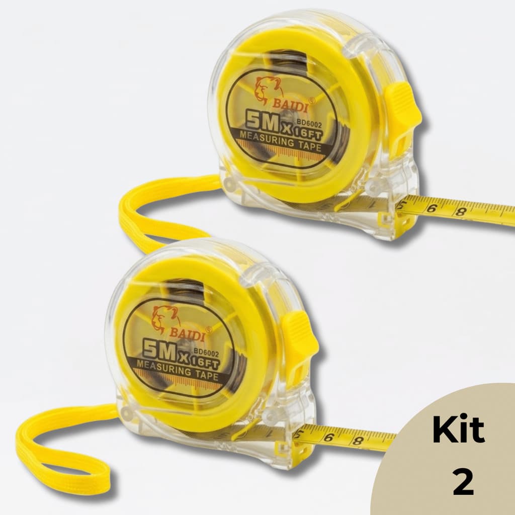 Kit 2 Trena Fita Métrica Trava Manual 5 Metros Suporte para Cinto Profissional Medida Precisão Baidi