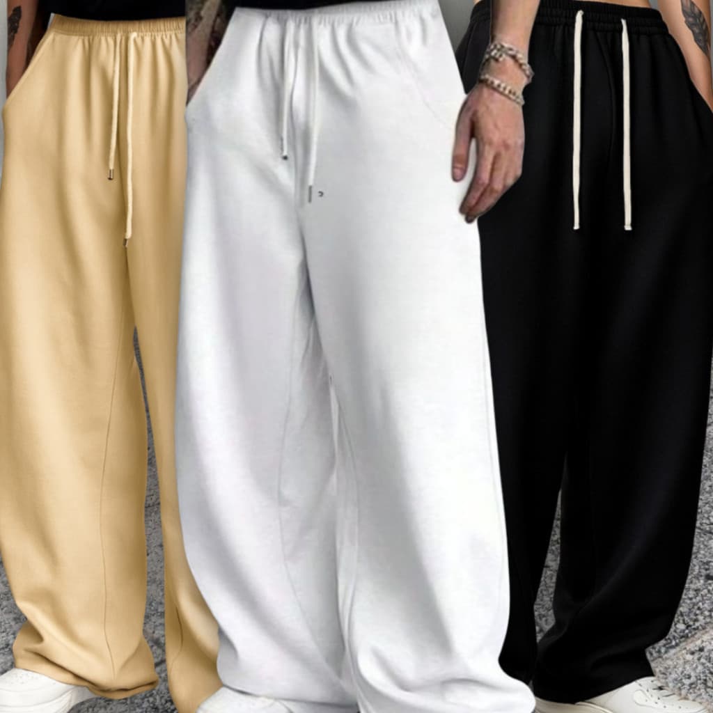 Kit 3 Calça Masculina Baggy de Moletom Cargo Streetwear Exclusiva clean HipHop premium Wide Leg Básica Lisa neutra