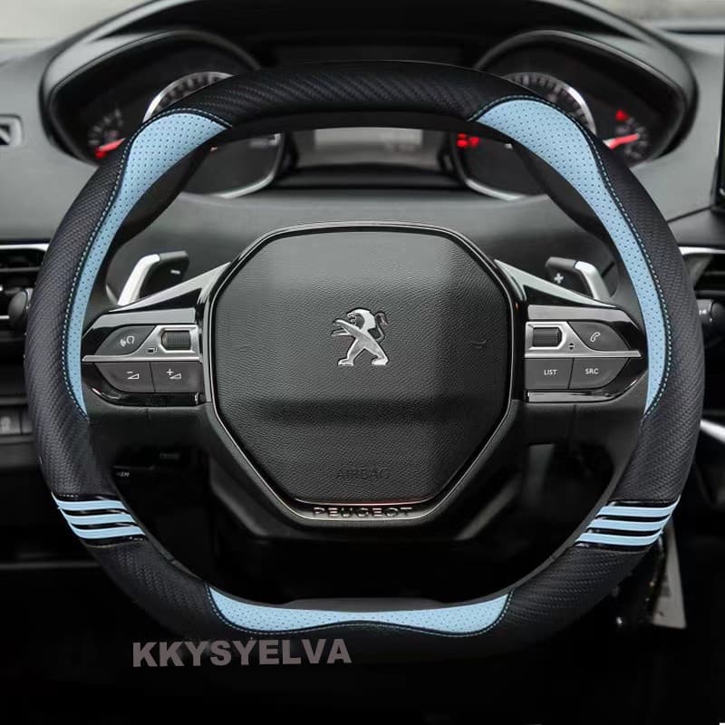 Adequado para Peugeot 208 e208 2020 2021 2022, capa de volante de carro em fibra de carbono + couro PU, acessórios elega