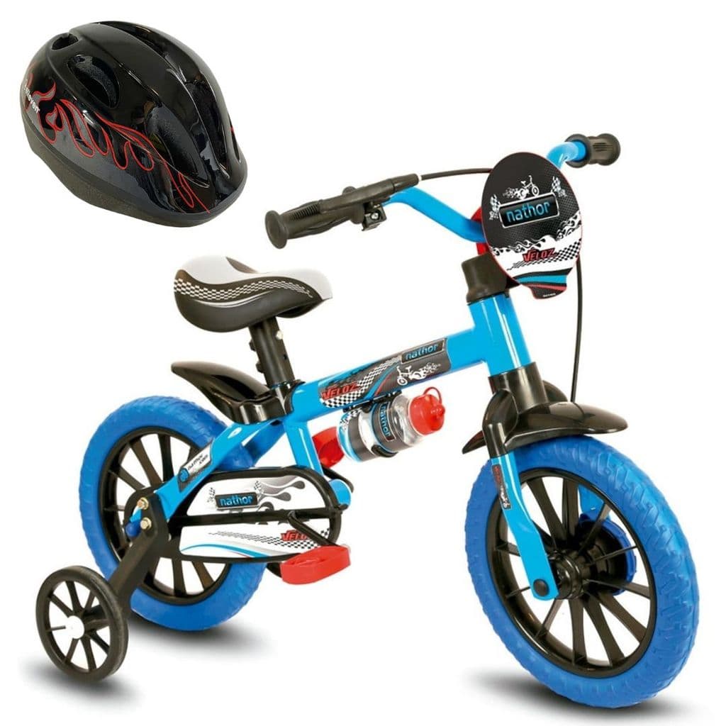 Bicicleta Infantil Aro 12 Veloz para Menino com Capacete Preto
