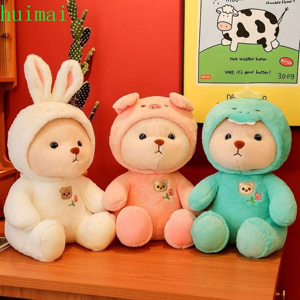 Boneca de Urso de Pelúcia HUIMAI, Urso de Pelúcia de Dinossauro Vestido em Algodão PP, Simulação Fofa, Coleção Confortáv