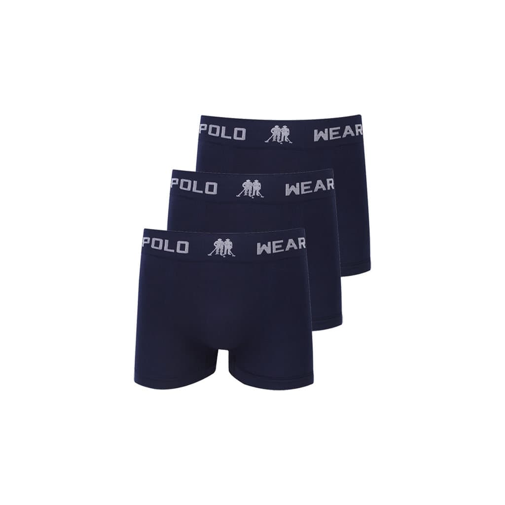 Kit 3 Cuecas Boxer Lisa Polo Wear Azul Escuro