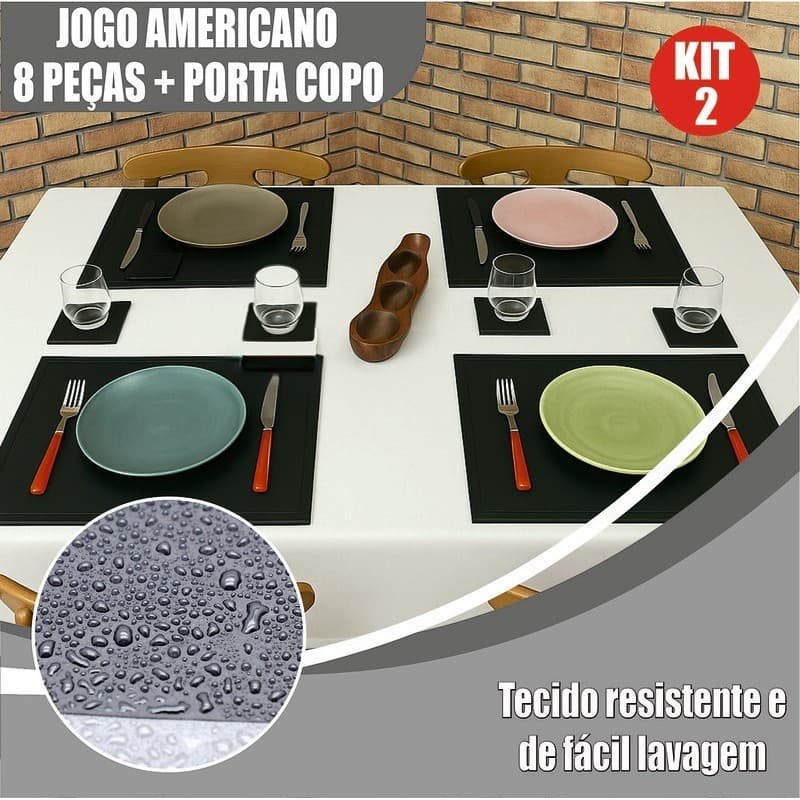 Kit 2 Jogo Americano Simples Mesa Refeição Tecido Lavável Resistente Kit Conjunto Peças Decoração