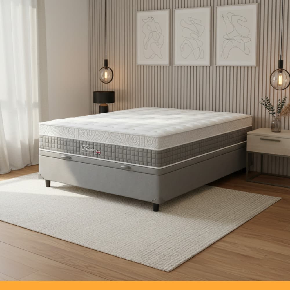 Cama Box Baú Casal Colchão Casal Silver Molas Ensacadas 138x188x28cm