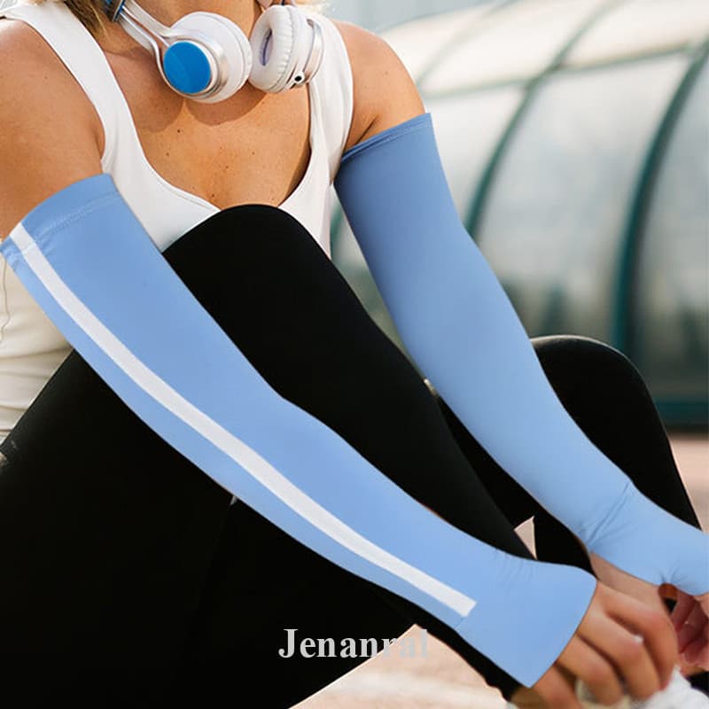 Jenanral 1 Par De Mangas Protetoras Solares De Seda Gelo Ao Ar Livre De Meio Dedo Luvas Longas Proteção Solar UV Para As