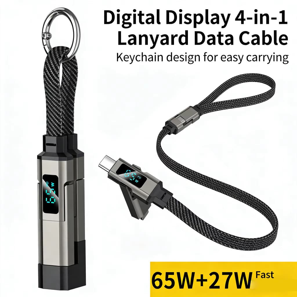 4 Em 1 Curto Tipo C Chaveiro Cabos De Dados Com Display LED Trançado PD Cabo De Carregamento Rápido Para Samsung Xiaomi