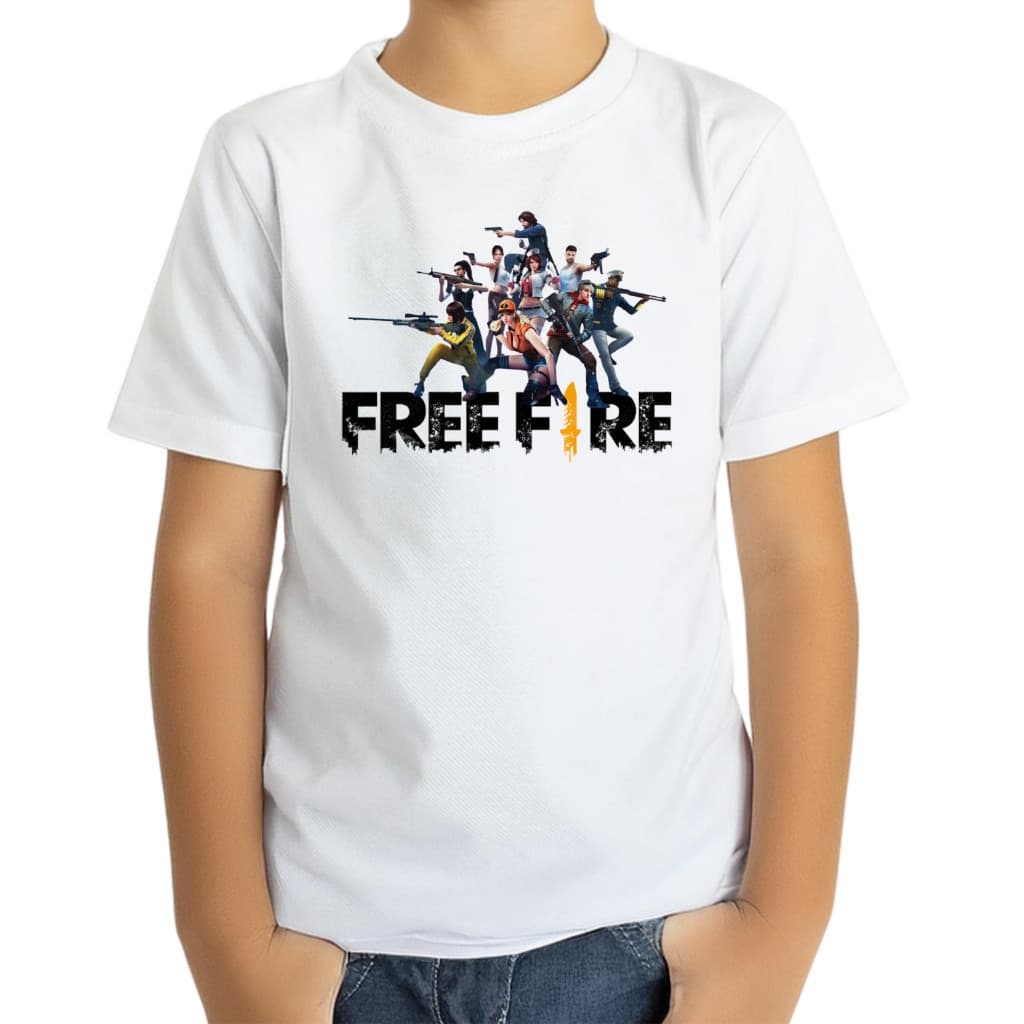 Camiseta Infantil Free Fire Estampa Jogo Divertida Camisa Criança Verão Volta as Aulas