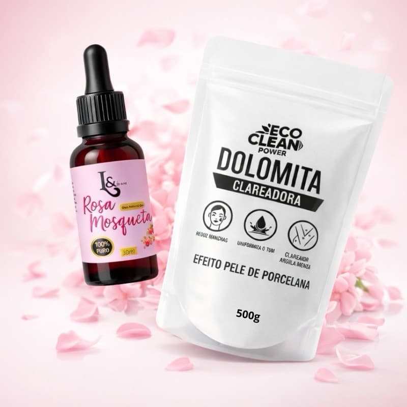 Kit Dolomita Clareadora 1kg + Óleo de Rosa Mosqueta 30ml Clareador  - L&beauty