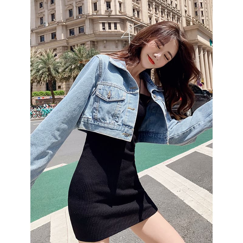 Jaqueta jeans feminina primavera outono 2026 novo estilo moda versão coreana solta bf influenciador Ultra curto jaqueta