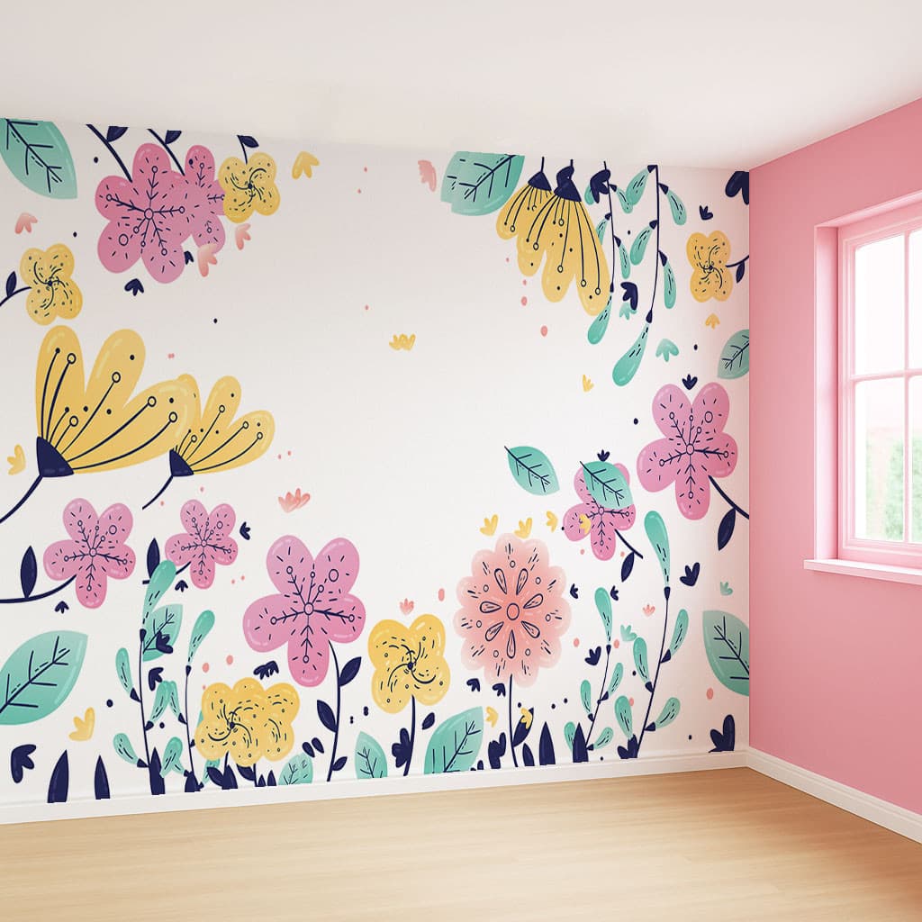 Papel de Parede Floral Flores Coloridas  Quarto Casal ou Menina M² ADESIVO PAREDE TODA