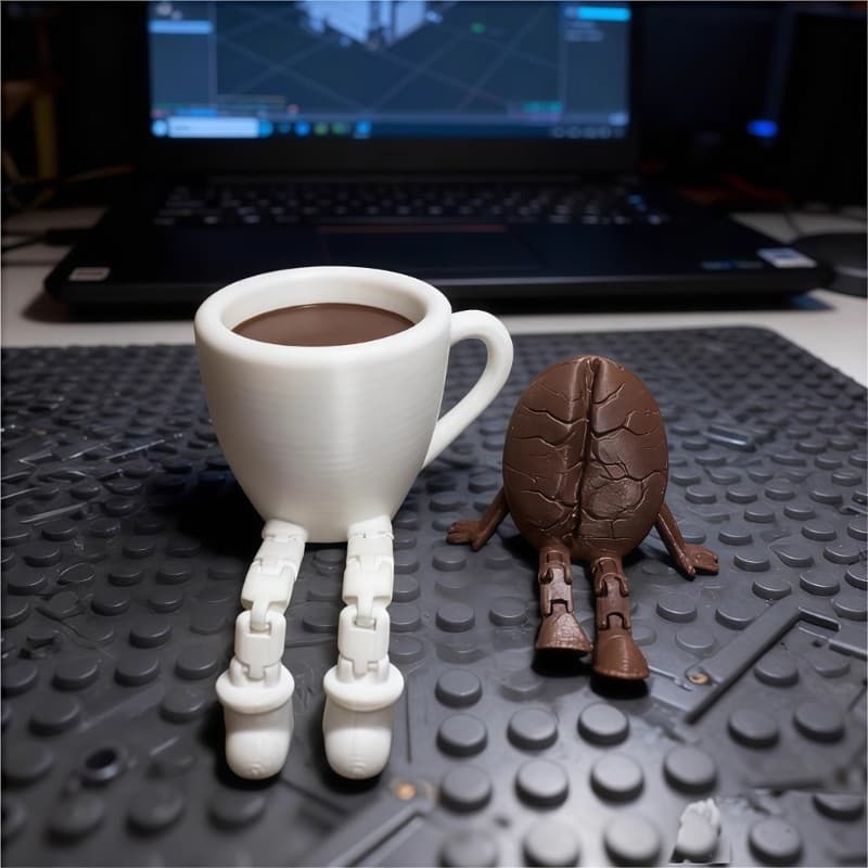 Nevʚ ɞ Estatuetas Copo Grãos Café Impressas 3D Ornamento Brinquedo Fidgety Perna Articulada