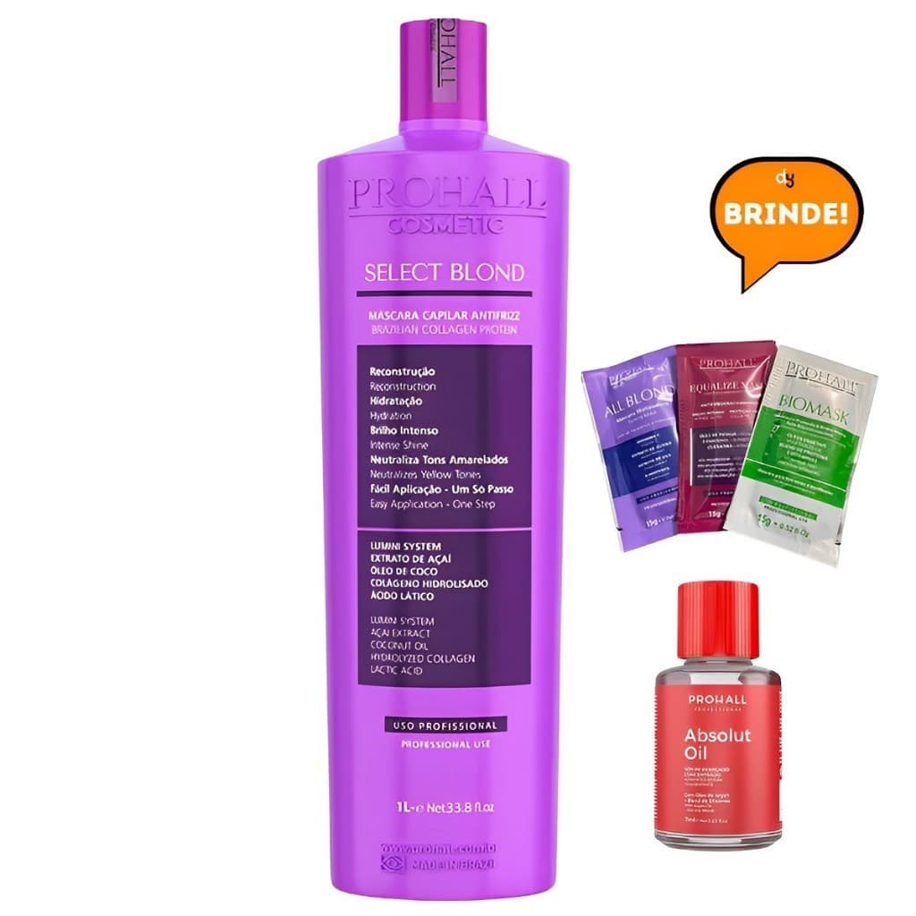 Prohall Máscara Capilar Antifrizz Select Blond 1L Liso Perfeito Progressiva