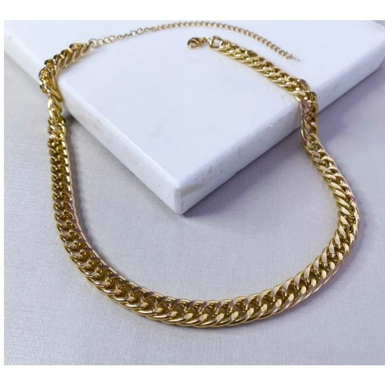 Corrente Colar Elo Duplo C/extensor Feminina Em Ouro Amarelo Selenita
