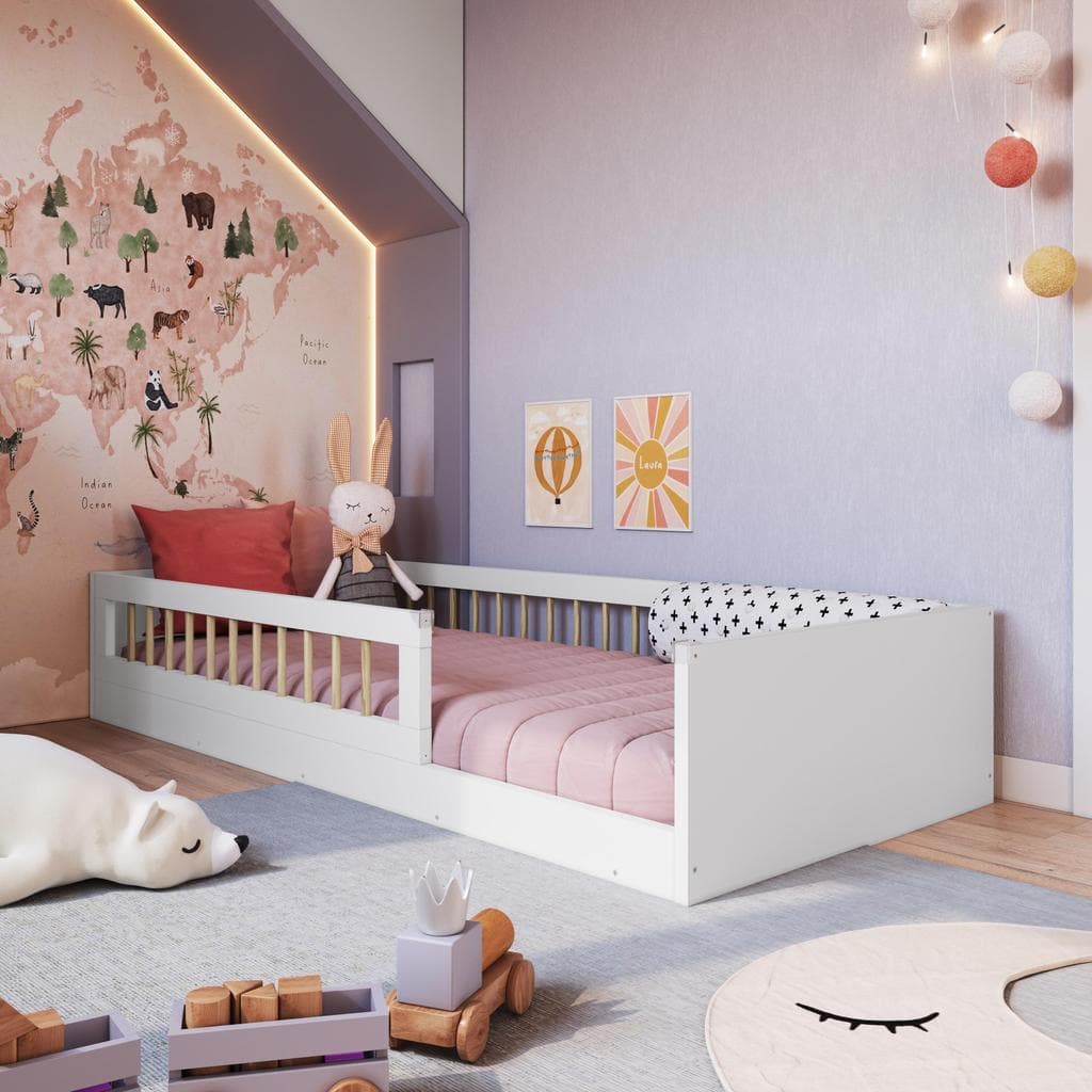 Cama Infantil Montessoriana de Chão 188x78cm com Grade de Proteção