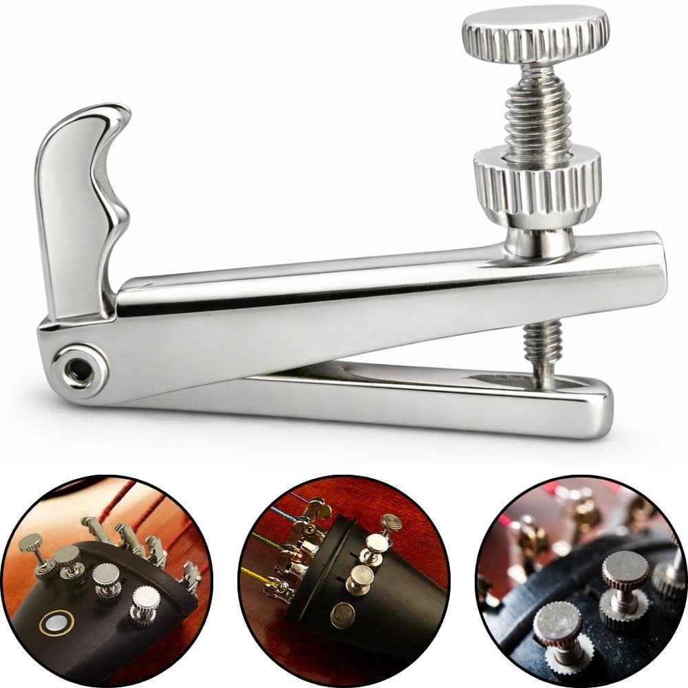 Micro Afinador Fixo para Violino 3/4 4/4 de Metal Prata Cromado Marinos