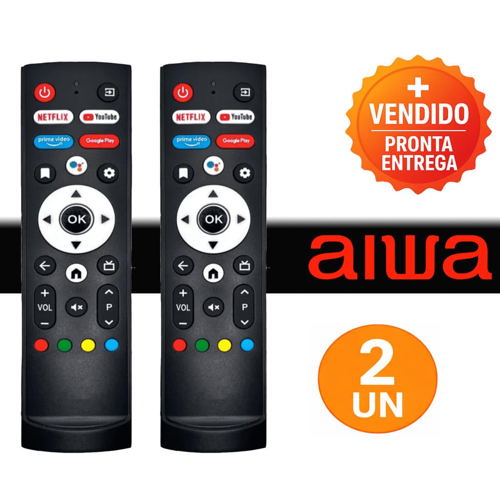 Kit 2 Controle Remoto Compatível Smart TV AIWA  Com Teclas Netflix YouTube Prime Vídeo Globo Play