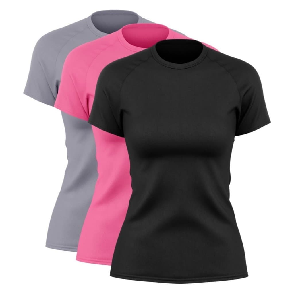 Kit 3 Camisa feminina bebylook Dry Fit Proteção UV 50 Compressão Calor Camiseta