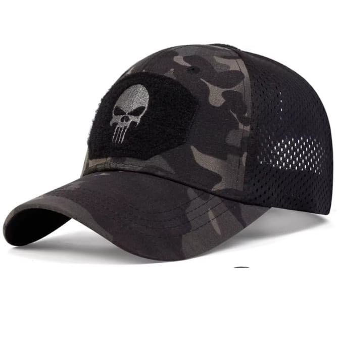 Boné Skull Militar Tático de Airsoft Visor Respirável Ajustável Chapéu de Caminhoneiro Caça Caminhada Snapback