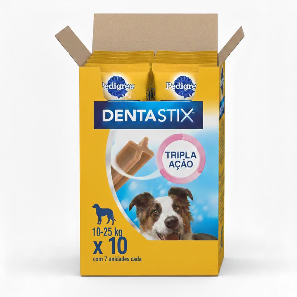 Kit Petisco Pedigree Dentastix Cuidado Oral para Cães Adultos Raças Médias 10 x 7 Unidades