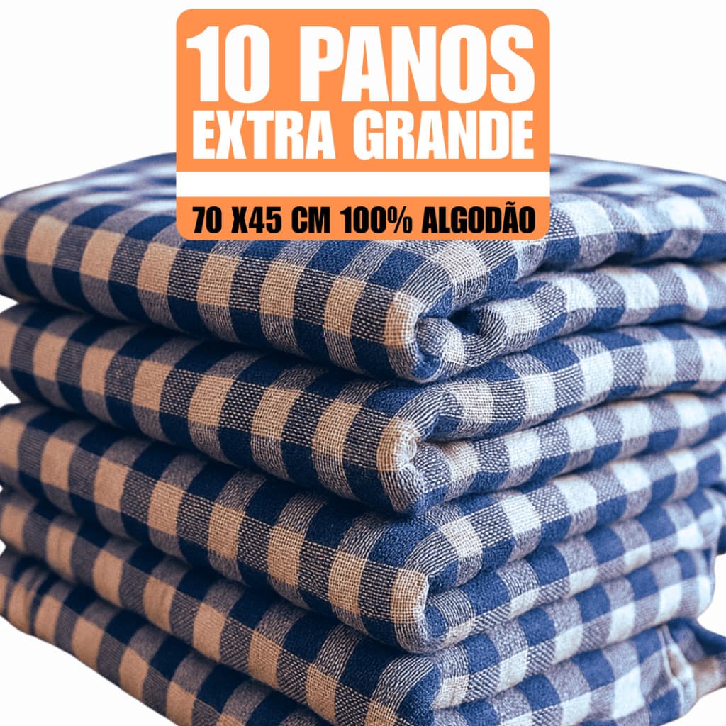 Pano de Chão Xadrez Grande 70x45 Sacaria Dupla Algodão Limpeza Pesada