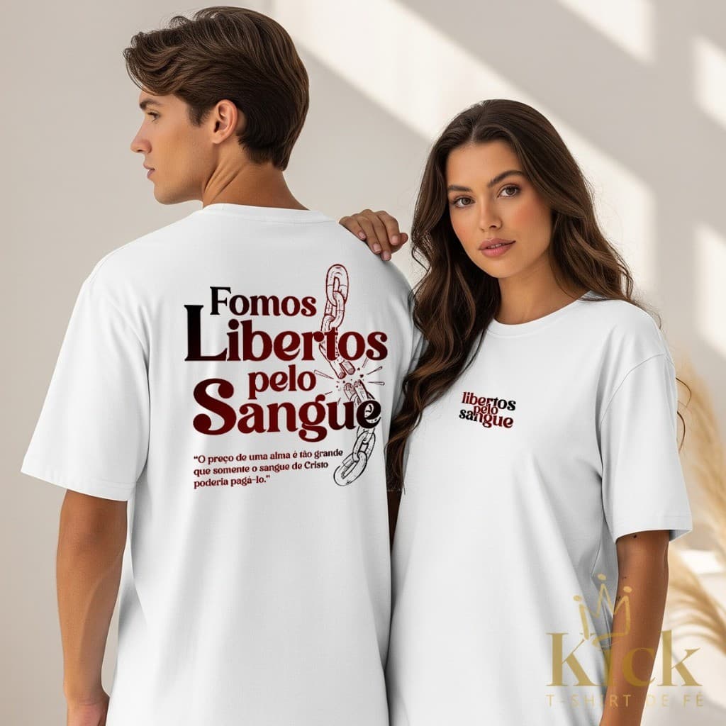Camisa Camiseta Unissex 100% Algodão Libertos Pelo Sangue De Cristo