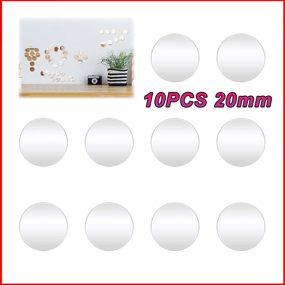 10 Peças de Espelho Redondo Acrílico Decorativo Leve e Resistente Decoracao Parede,Prata,20 x 20 mm
