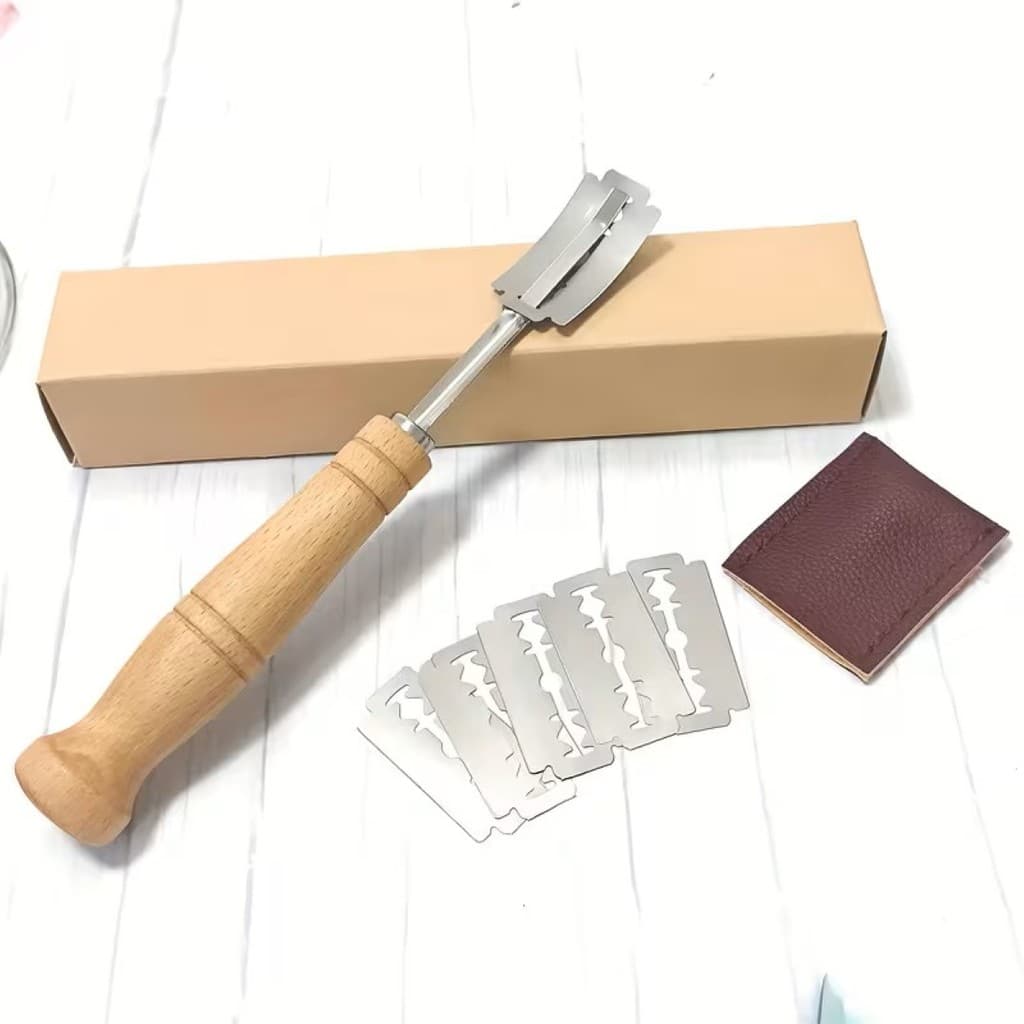 Cortador De Massa De Pão Artesanal Francês Marcador De Padeiro Curvada Corte Fatiado + 5 Lâminas