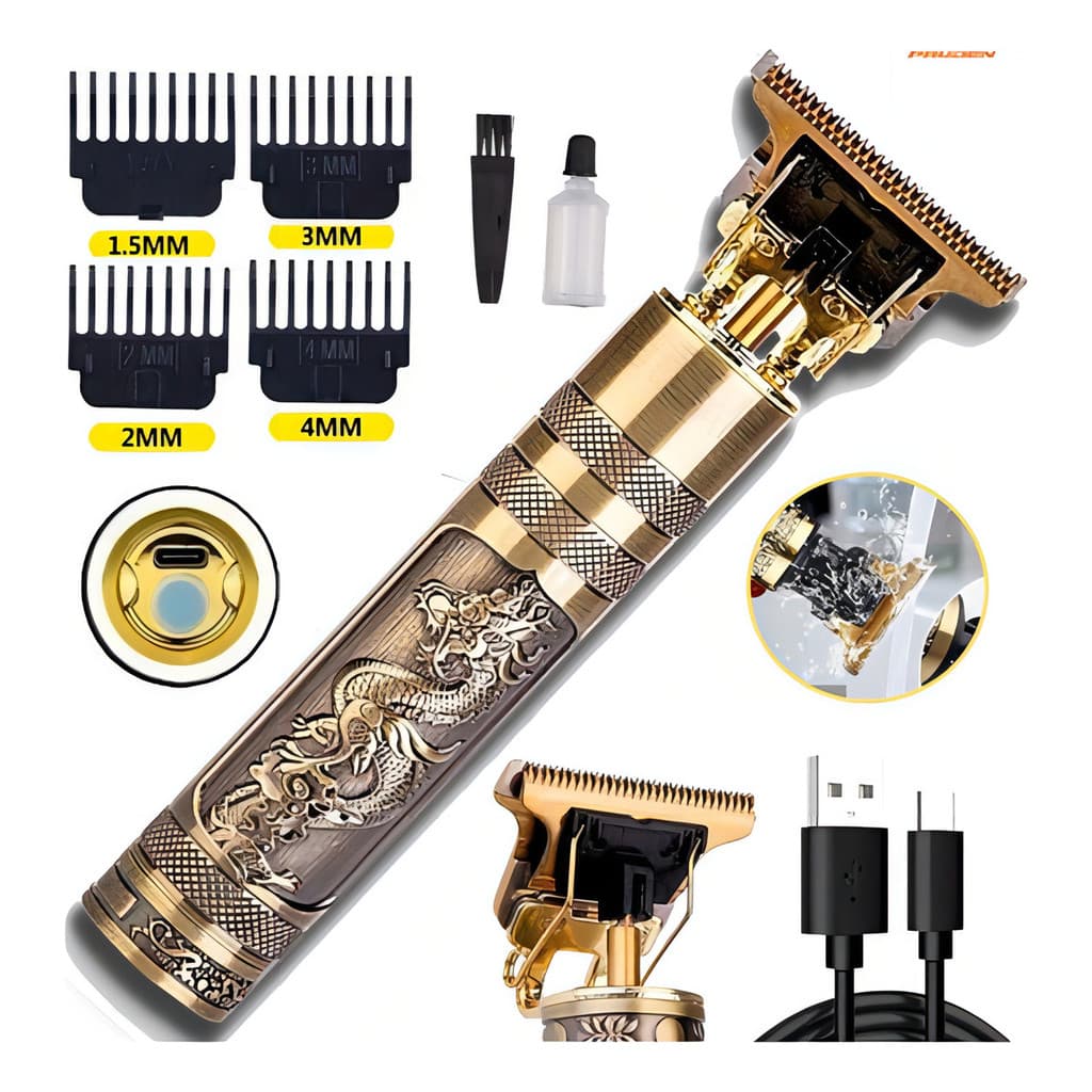 Maquininha de Corte Profissional Dragão Sem Fio Lâminas Titanium USB