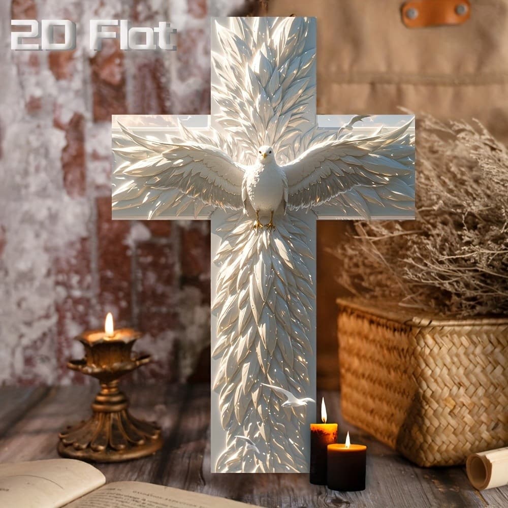 1 peça, Decoração de parede vintage para casa com igreja em 2D, presentes de Páscoa, cruzes penduradas na parede (8 por